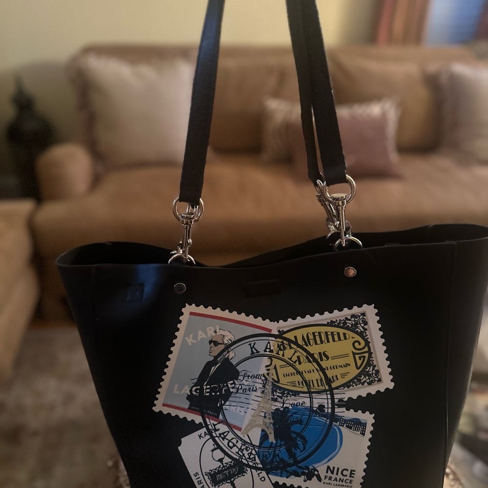 Black Tote Bag with Stamp Design